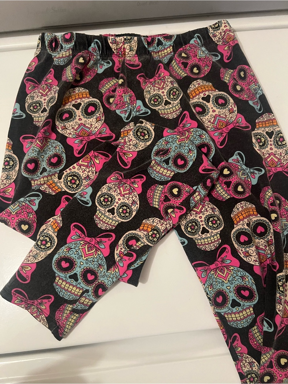 No Boundaries Black Leggings with Pink & Teal Sugar Skull Print